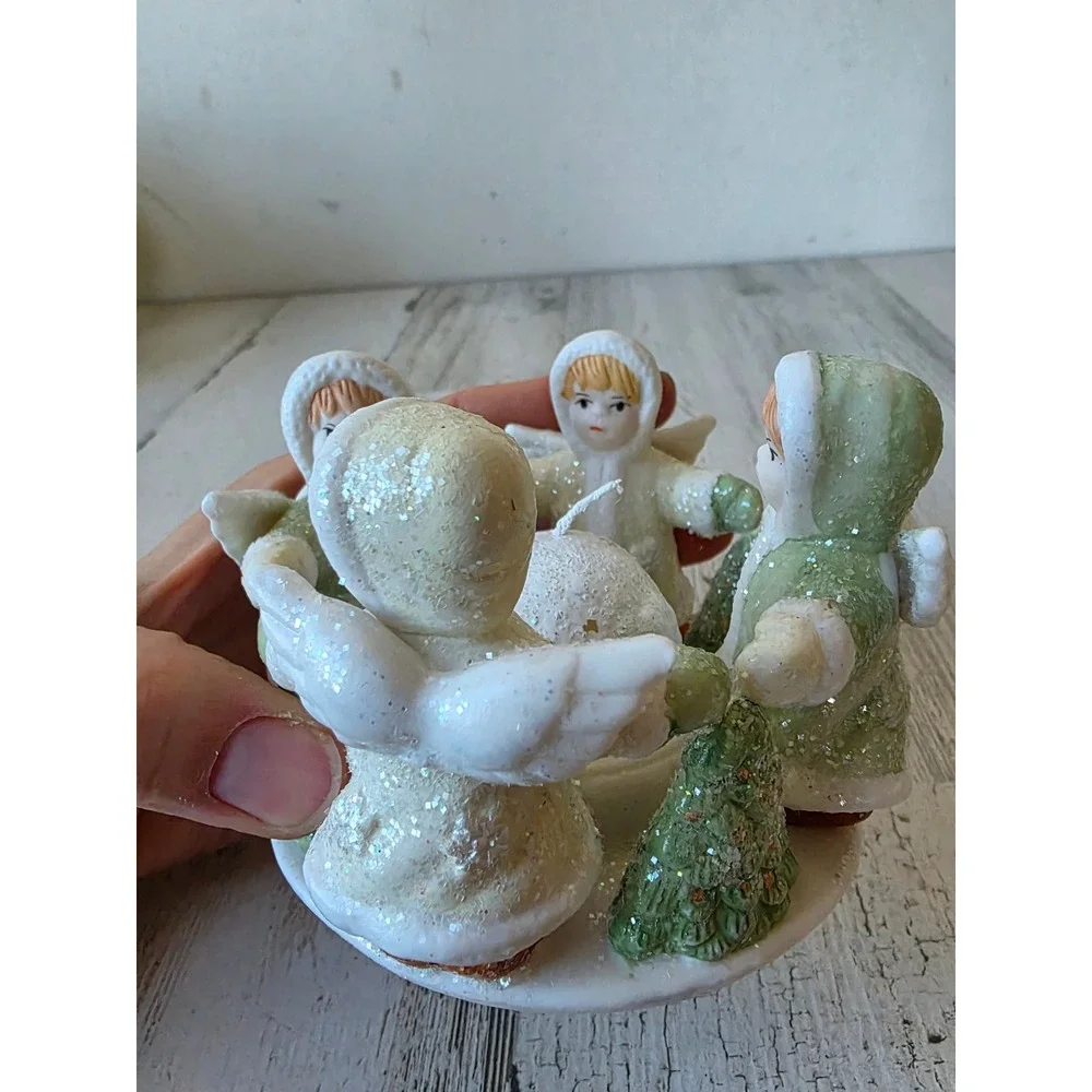 Vintage homemakers Angel glitter candle votive holder Xmas‎ cherub sparkle